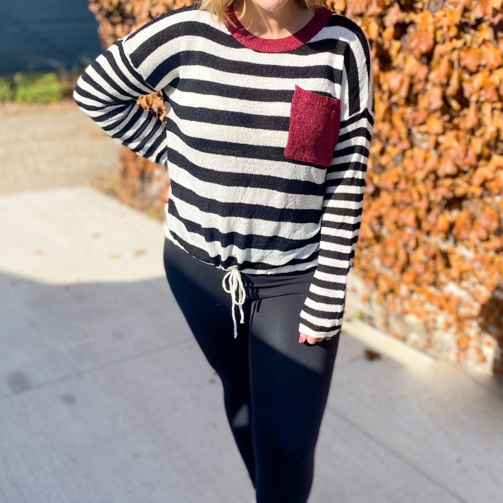 Stripe Sweater with Contrast Pocket